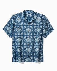 Big &amp; Tall Palm Press Linen Camp Shirt - Cobalt Sea