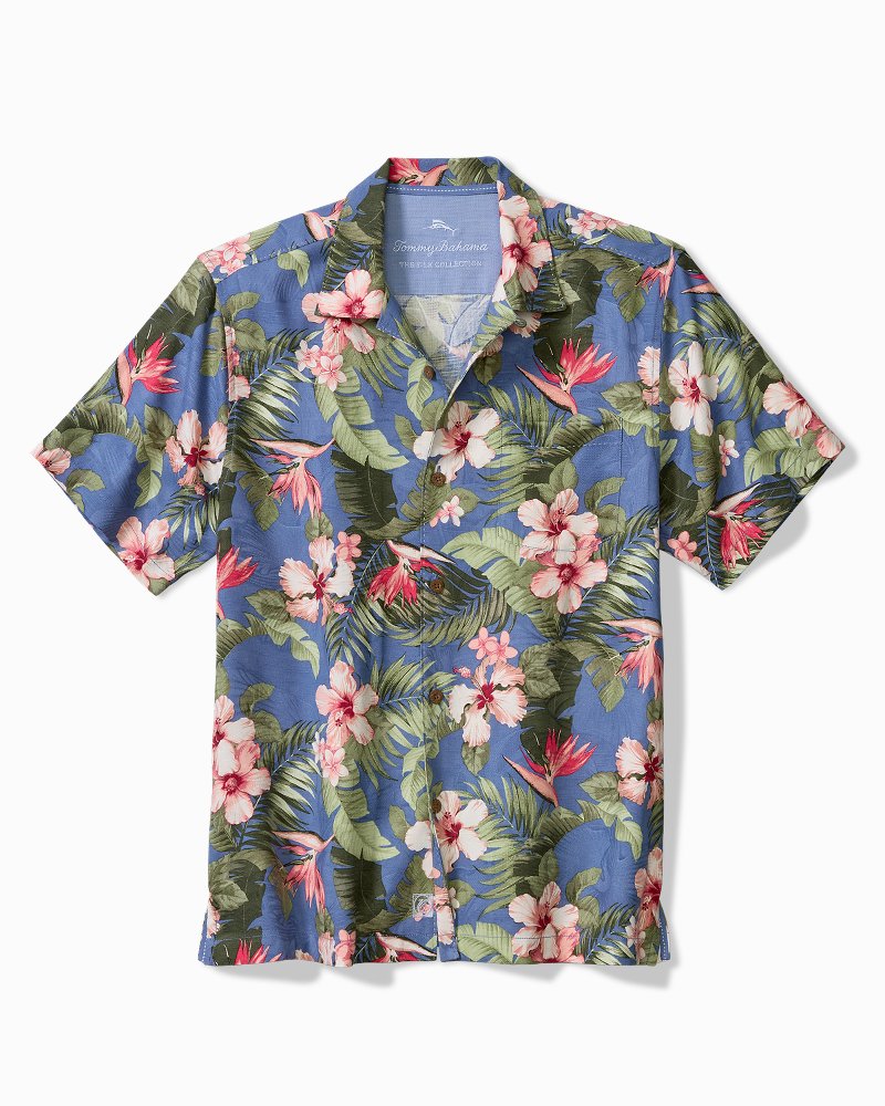 Big &amp; Tall Flora Festival Silk Camp Shirt - Peachy Sweet