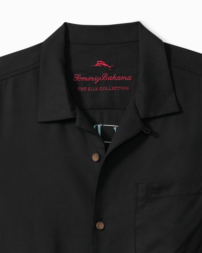 Big &amp; Tall Sailor's Swirl Silk Camp Shirt - Matte Black