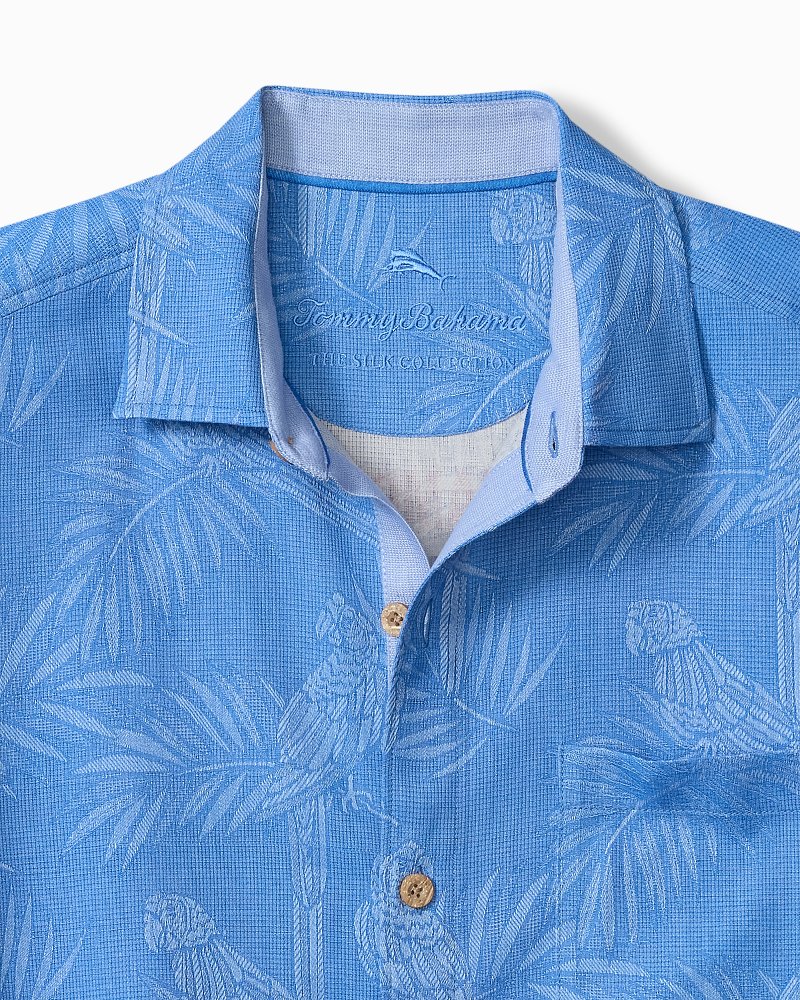 Big &amp; Tall Palm Perch Silk Camp Shirt - Rococo Blue