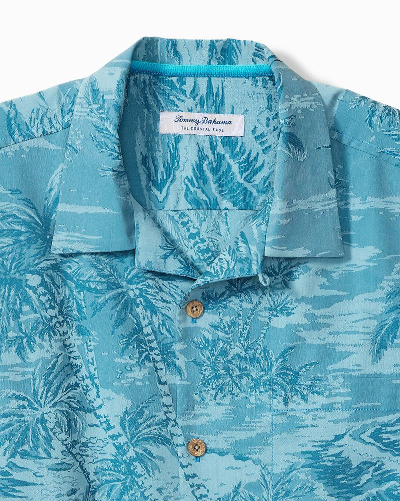 Big &amp; Tall Coastal Ease Palms IslandZone Camp Shirt - Saxony Blue