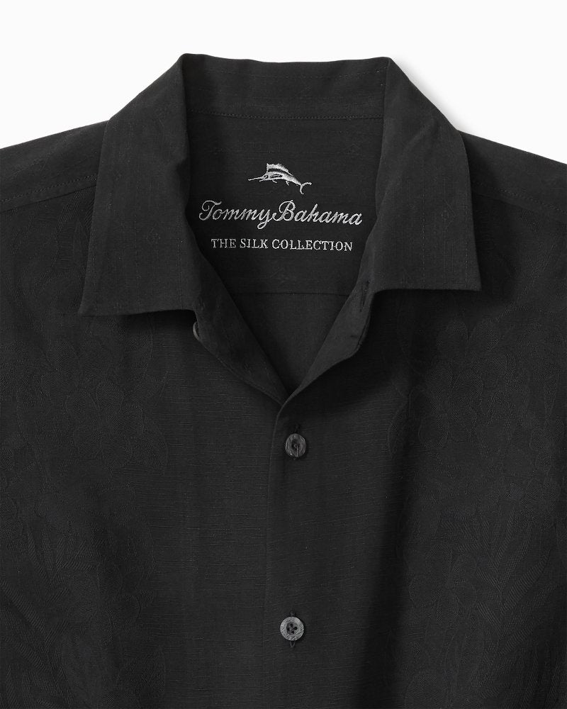Big &amp; Tall Kona Luxe Border Silk Camp Shirt - Black