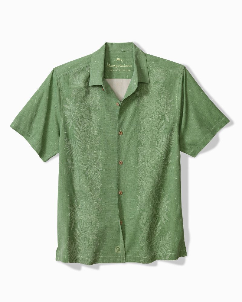 Big &amp; Tall Kona Luxe Border Silk Camp Shirt - Natural Mint