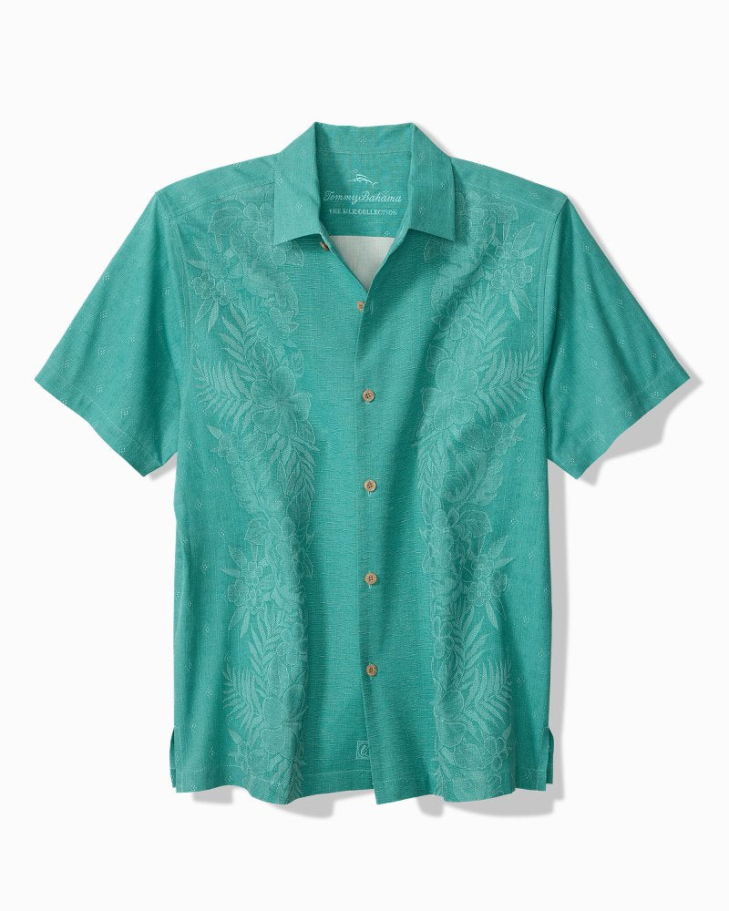 Big &amp; Tall Kona Luxe Border Silk Camp Shirt - Bristol Blue