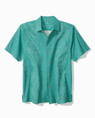 Big &amp; Tall Kona Luxe Border Silk Camp Shirt - Bristol Blue