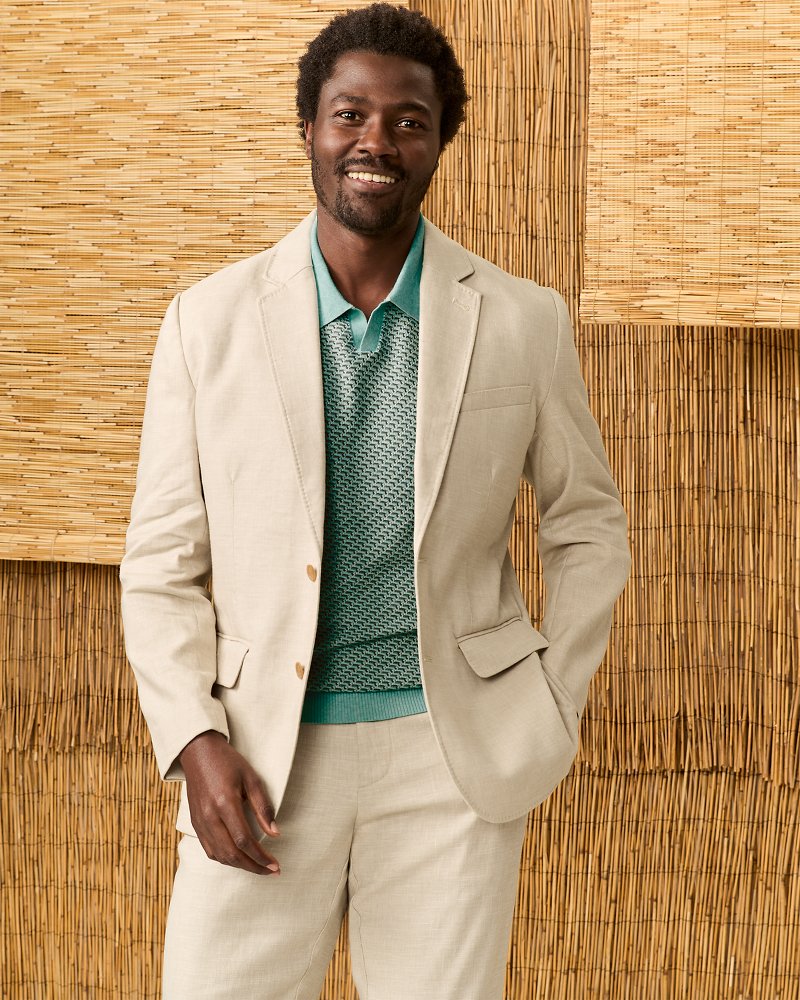 Big &amp; Tall Latigo Beach Linen-Blend Blazer - Stone Khaki