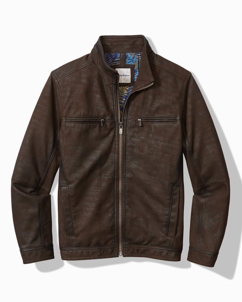Big &amp; Tall Highland Rocker Leather Jacket - Dark Brown