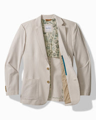 Big &amp; Tall Nova Wave Stretch-Seersucker Sand Stripe Blazer - Stone Khaki
