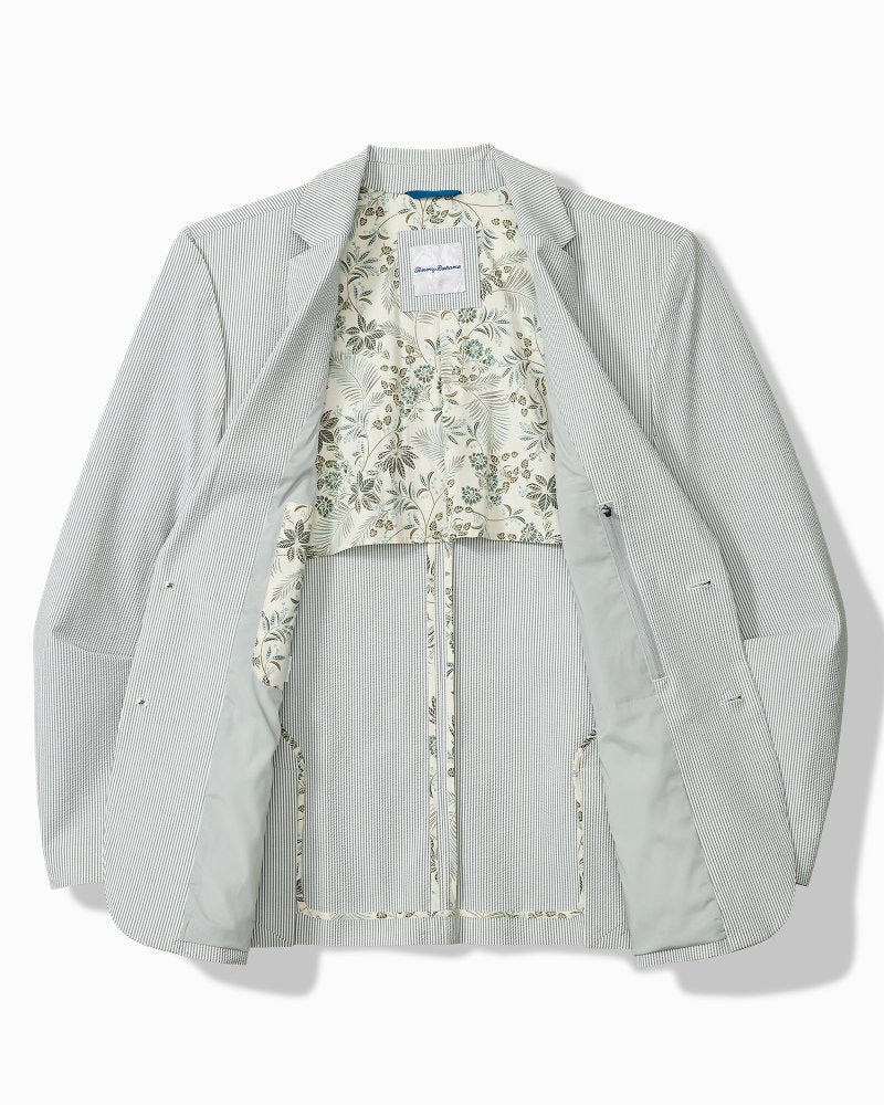 Big &amp; Tall Nova Wave Stretch-Seersucker Sand Stripe Blazer - Glass Bottle