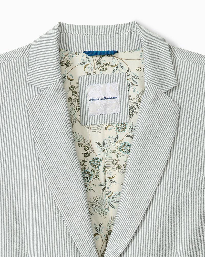 Big &amp; Tall Nova Wave Stretch-Seersucker Sand Stripe Blazer - Glass Bottle
