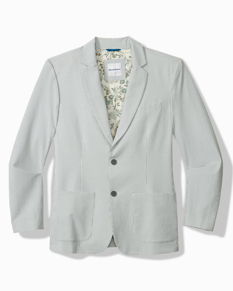 Big &amp; Tall Nova Wave Stretch-Seersucker Sand Stripe Blazer - Glass Bottle