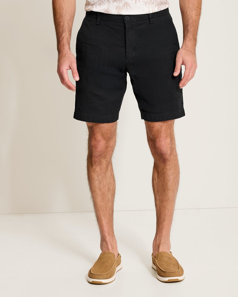 Big &amp; Tall Beach Coast Stretch-Linen Shorts - Black