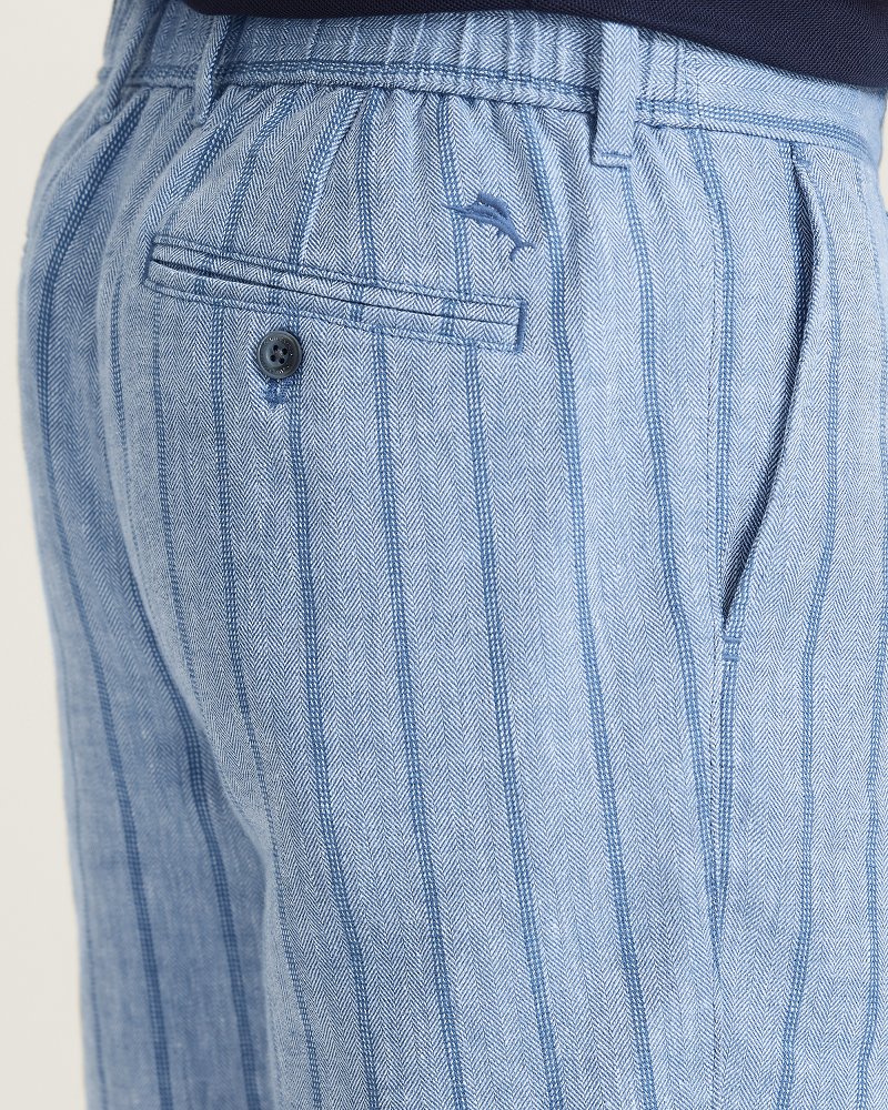 Big &amp; Tall Isla Shores Stripe Linen-Blend Half E-Waist Shorts - Port Side Blue