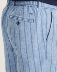 Big &amp; Tall Isla Shores Stripe Linen-Blend Half E-Waist Shorts - Port Side Blue