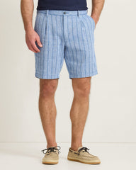 Big &amp; Tall Isla Shores Stripe Linen-Blend Half E-Waist Shorts - Port Side Blue