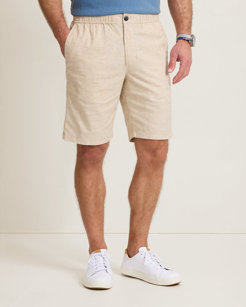 Big &amp; Tall Riviera Shore Stretch-Linen E-Waist Shorts - Natural