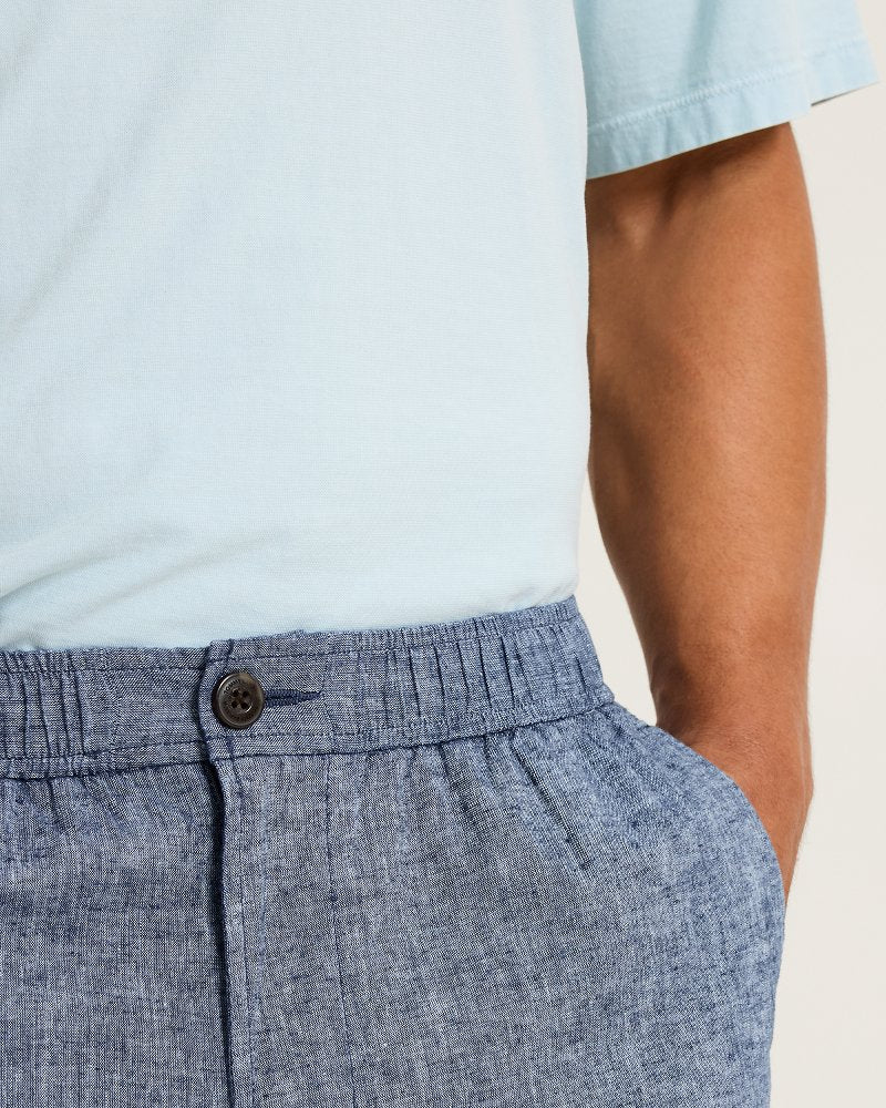 Big &amp; Tall Riviera Shore Stretch-Linen E-Waist Shorts - Ocean Deep