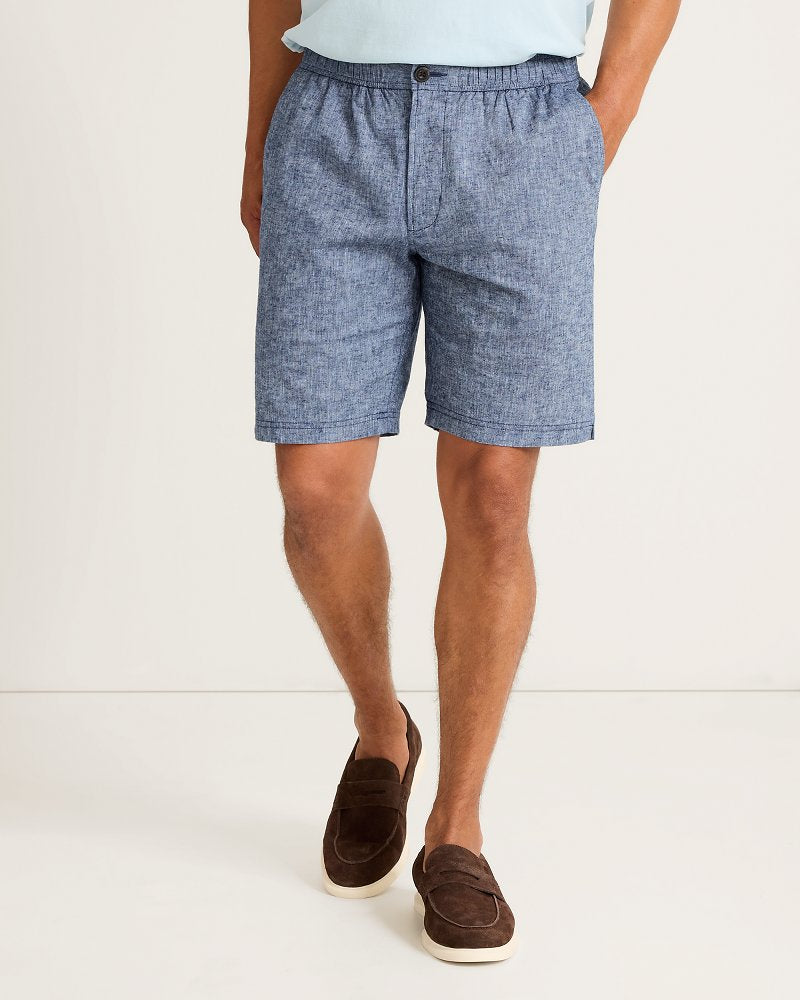 Big &amp; Tall Riviera Shore Stretch-Linen E-Waist Shorts - Ocean Deep