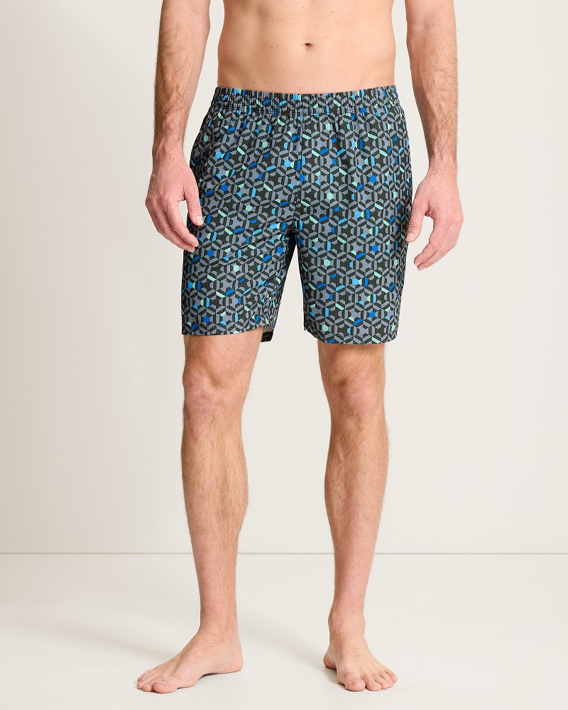 Big &amp; Tall Huntington Mosaic Tiles E-Waist Hybrid Shorts - Raincloud