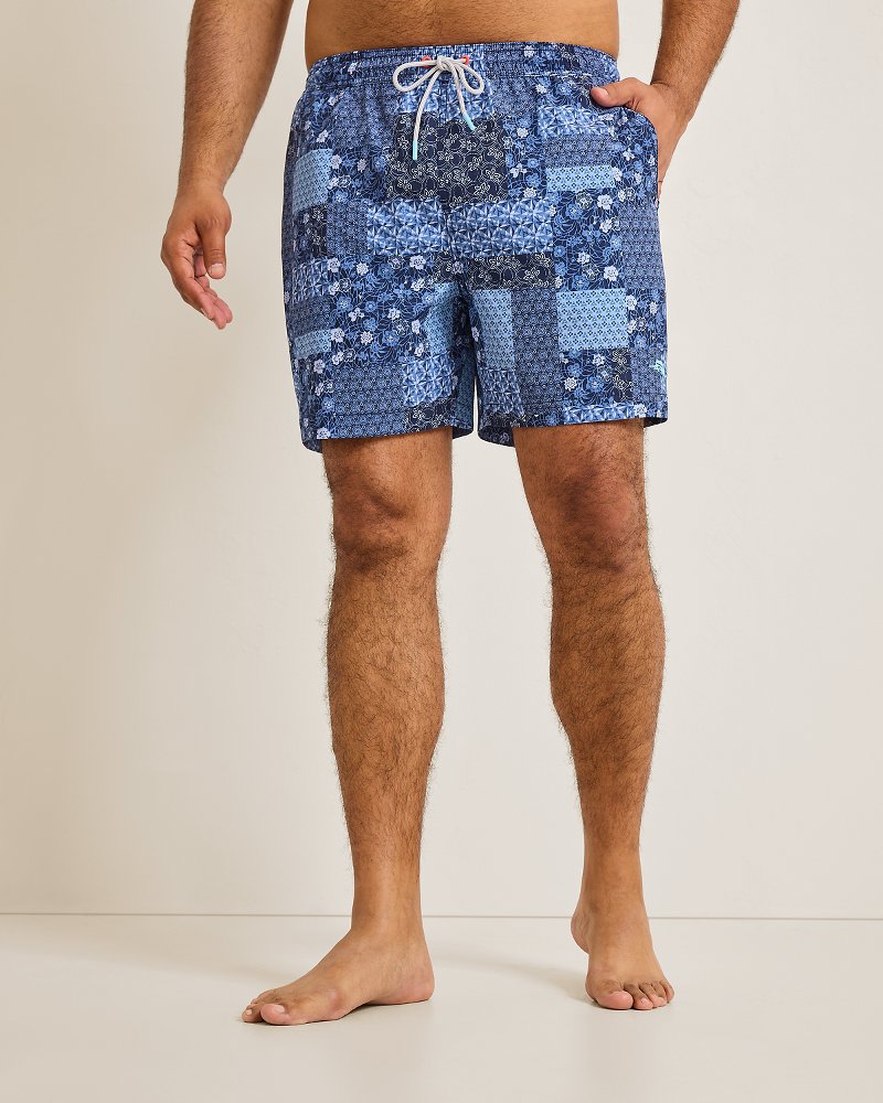 Big &amp; Tall Naples Palazzo Patchwork Swim Trunks - Island Navy