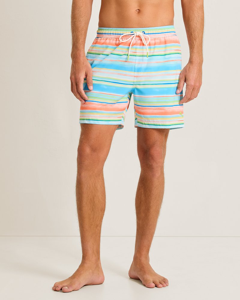Big &amp; Tall Naples Sand &amp; Stripes Swim Trunks - Turquoise Haze