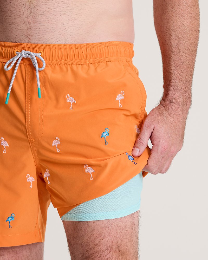 Big &amp; Tall Naples Flamingle Swim Trunks - Jaffa Orange