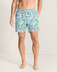 Big &amp; Tall Naples Poolside Palms Swim Trunks - White