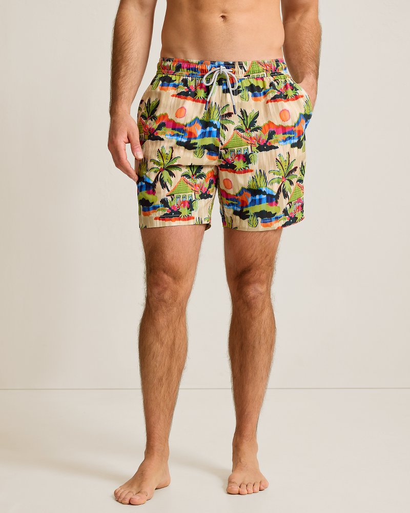 Big &amp; Tall Naples Cabana Skies Swim Trunks - Tanned