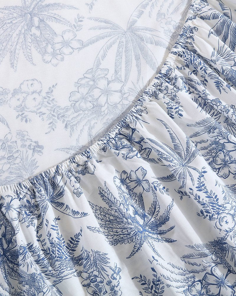 Pen &amp; Ink Palm 4-Piece Queen Sheet Set - Blue