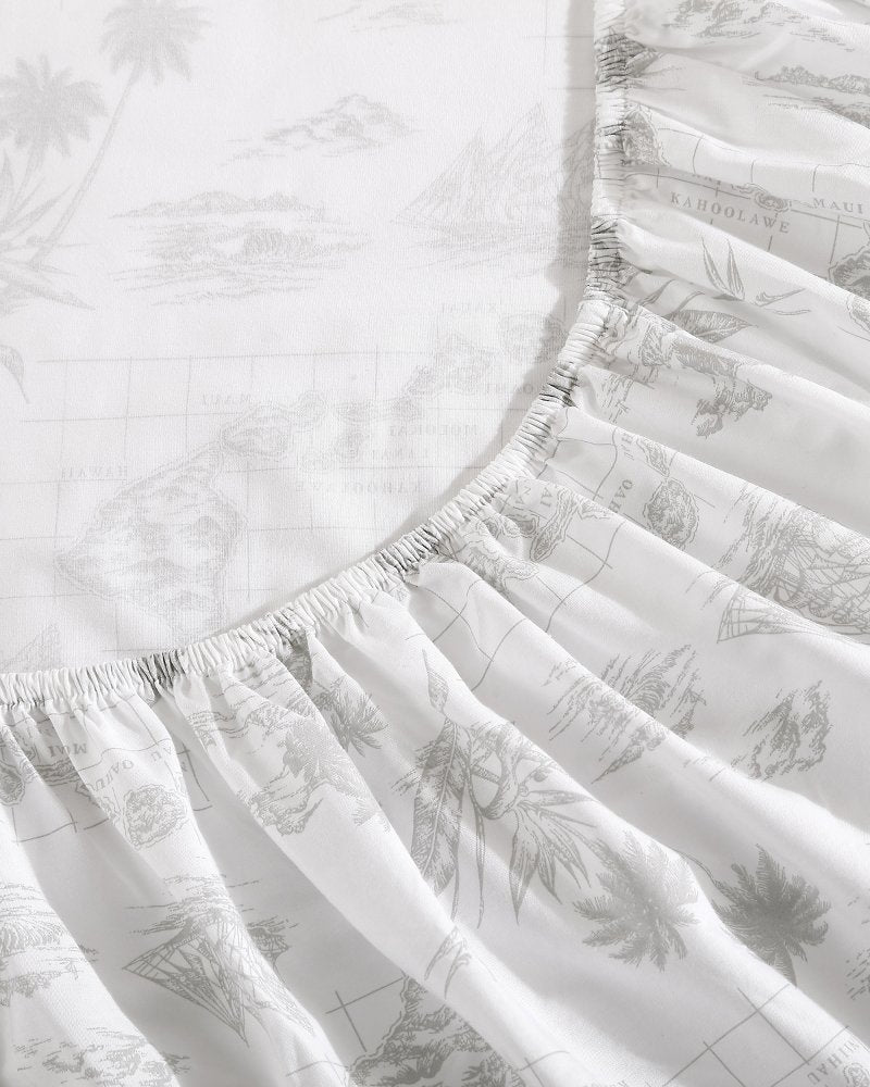 Vintage Map 4-Piece Queen Sheet Set - Grey