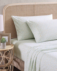 Crane Flower 4-Piece Cotton Cooling Queen Sheet Set - Green