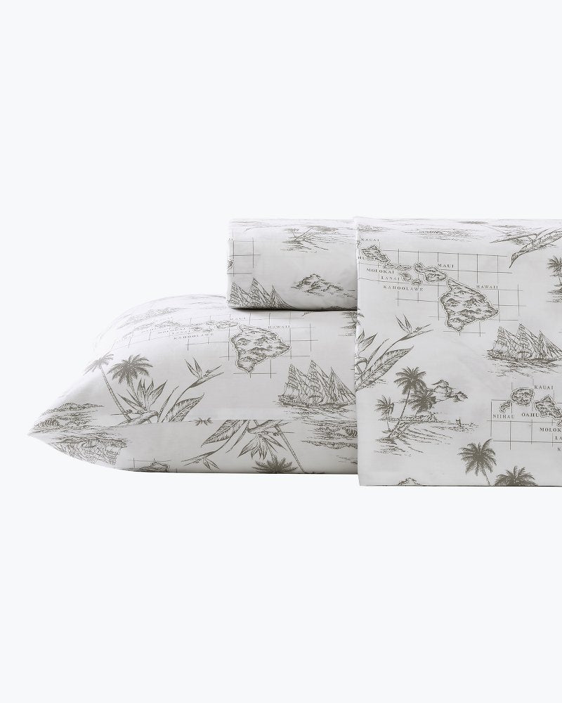 Vintage Map 4-Piece King Sheet Set - Brown