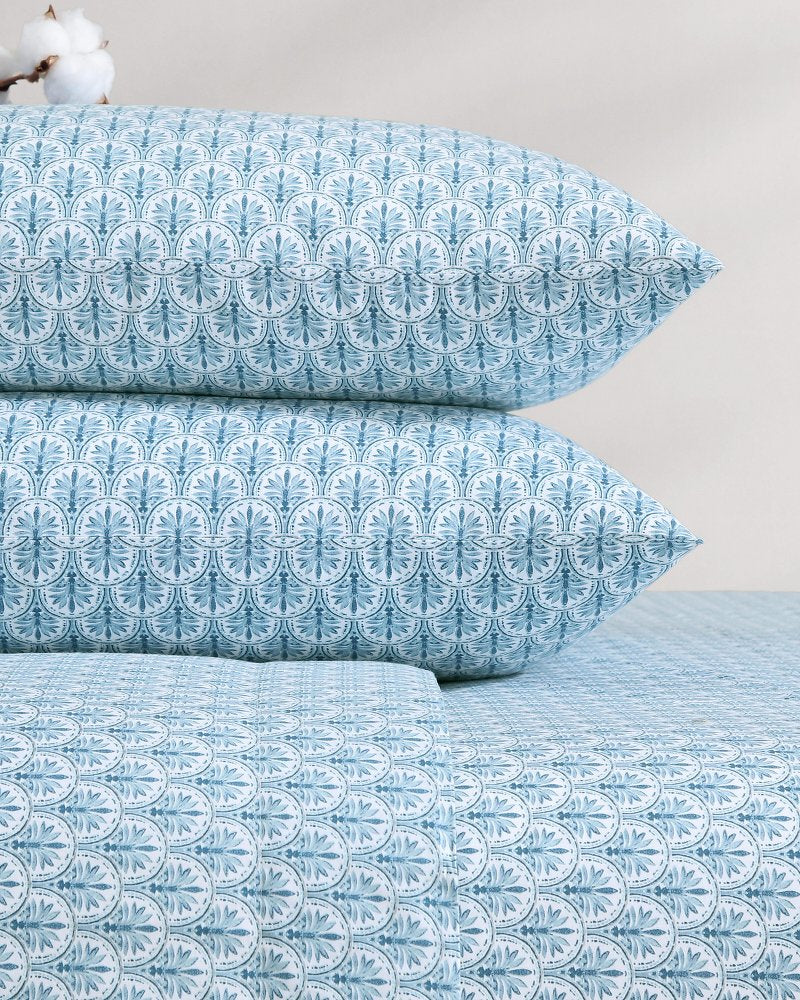 Coastal Batik Blue 4-Piece King Sheet Set - Blue