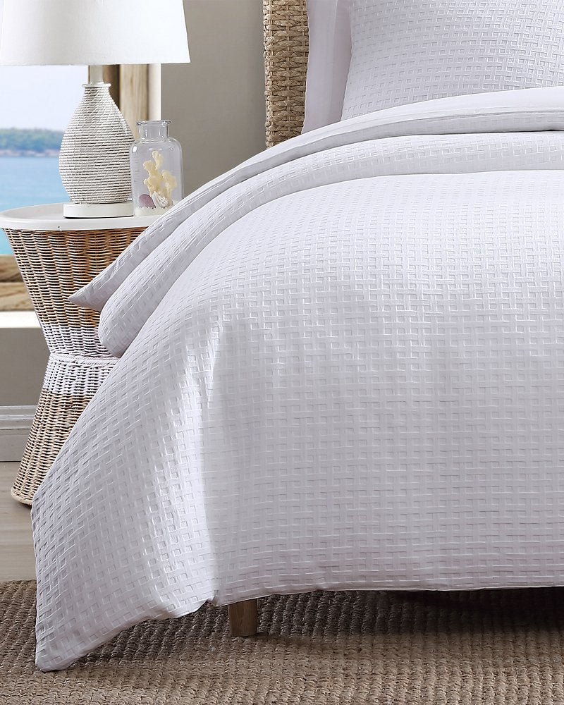 Basketweave Solid Reversible 3-Piece Queen Comforter Set - White