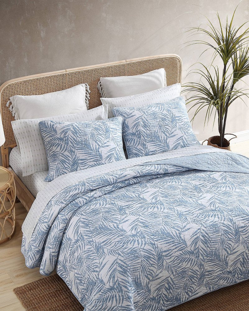 Palmday Reversible 2-Piece Twin Quilt Set - Blue Canal