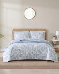 Palmday Reversible 3-Piece Full/Queen Quilt Set - Blue Canal