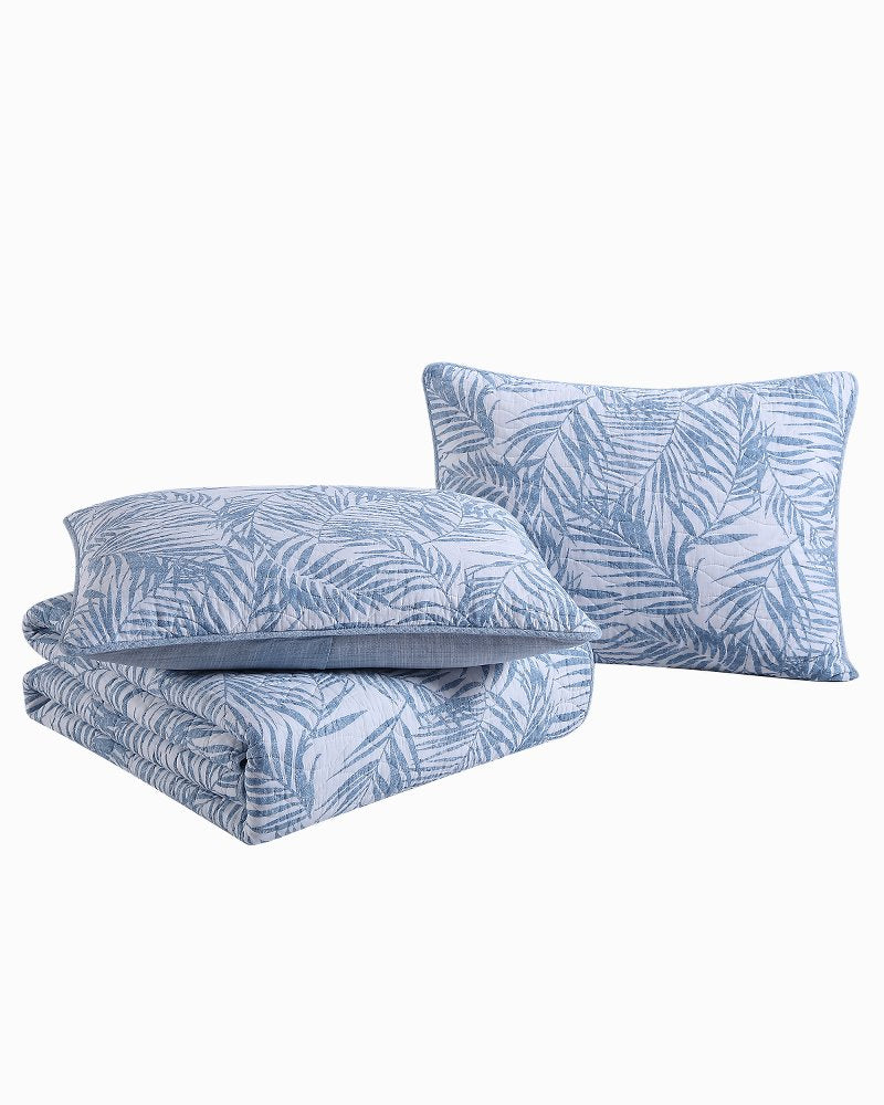 Palmday Reversible 3-Piece King Quilt Set - Blue Canal