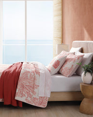 Coral Garden Reversible 3-Piece King Quilt Set - Orange