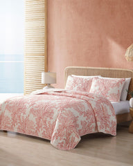 Coral Garden Reversible 3-Piece King Quilt Set - Orange