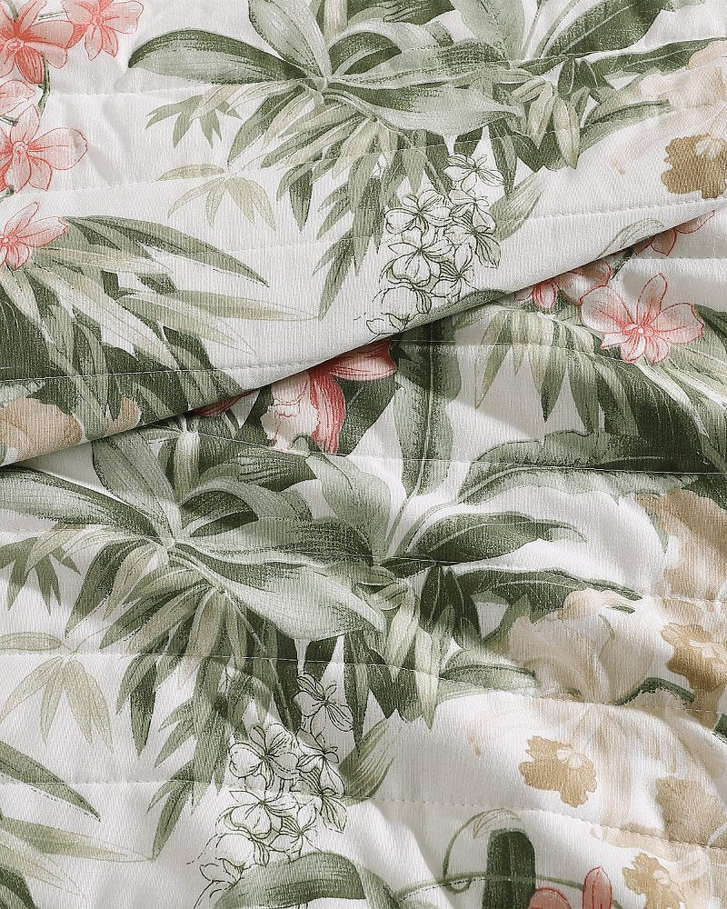 Island Orchid Reversible 3-Piece Full/Queen Quilt Set - Coral Pink/Cream