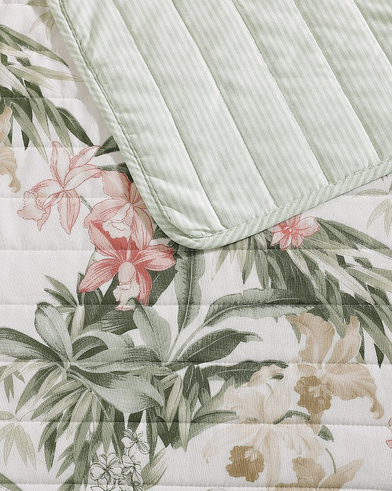 Island Orchid Reversible 3-Piece King Quilt Set - Coral Pink/Cream