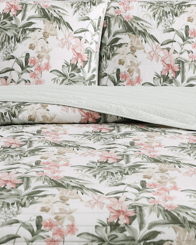Island Orchid Reversible 3-Piece King Quilt Set - Coral Pink/Cream