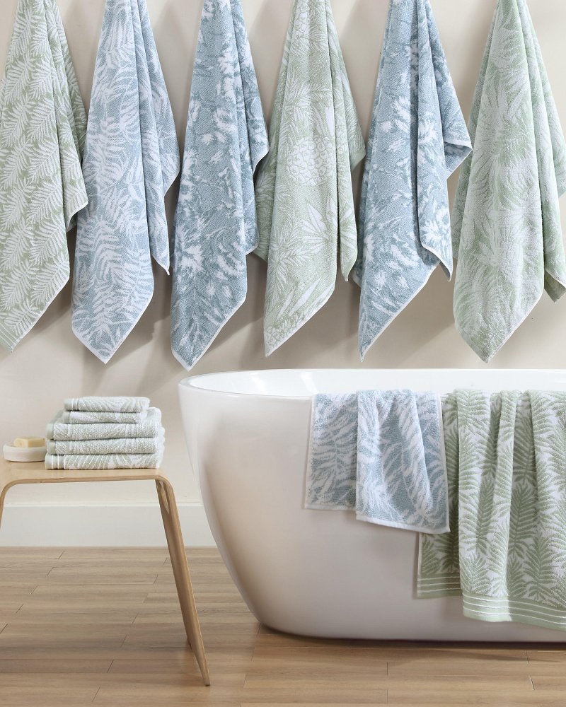 Linear Palms 6-Piece Bath Towel Set - Sage/White