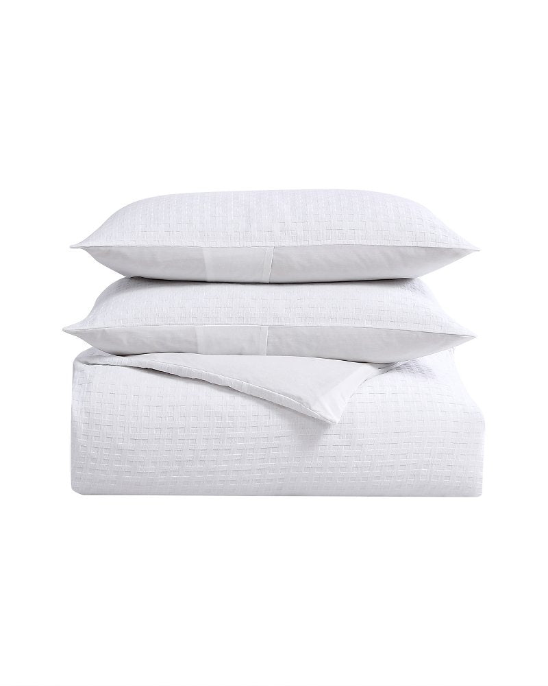 Basketweave 3-Piece Queen Duvet Cover Set - White