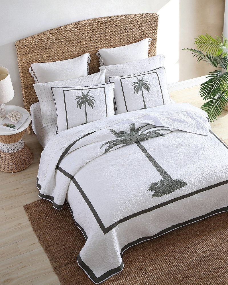 Palm Island Reversible King Quilt - Grey