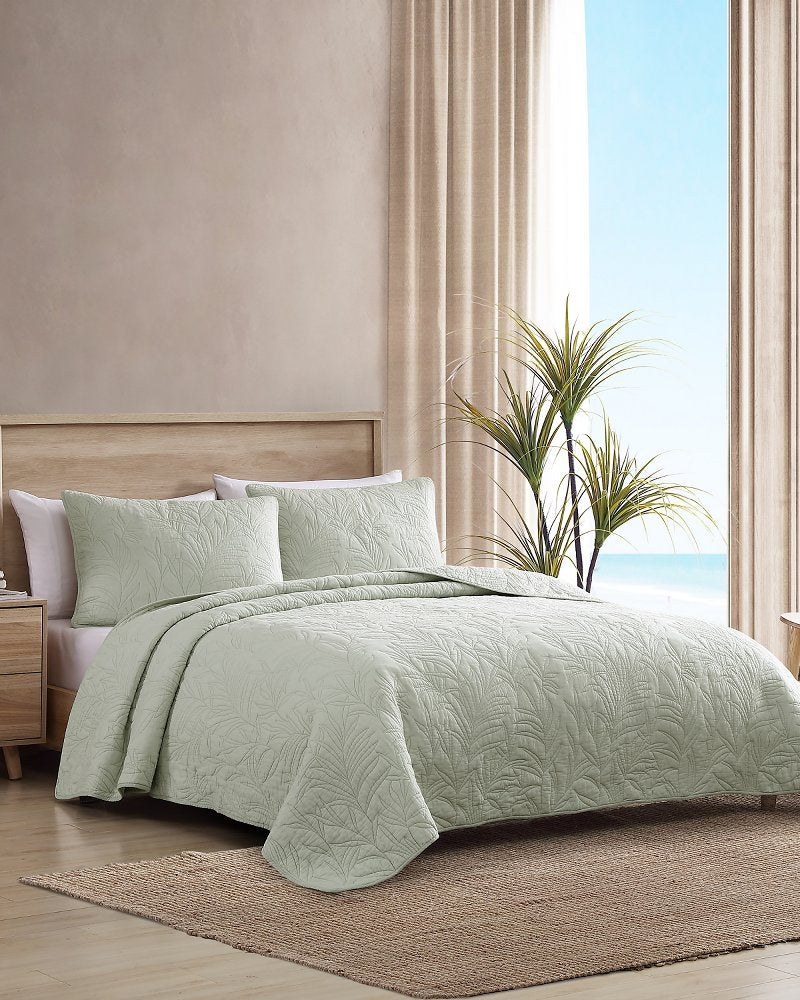 Solid Costa Sera 2-Piece King Quilted Sham Set - Green