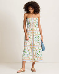 Poolside Palms Strapless Midi Coverup Dress - White