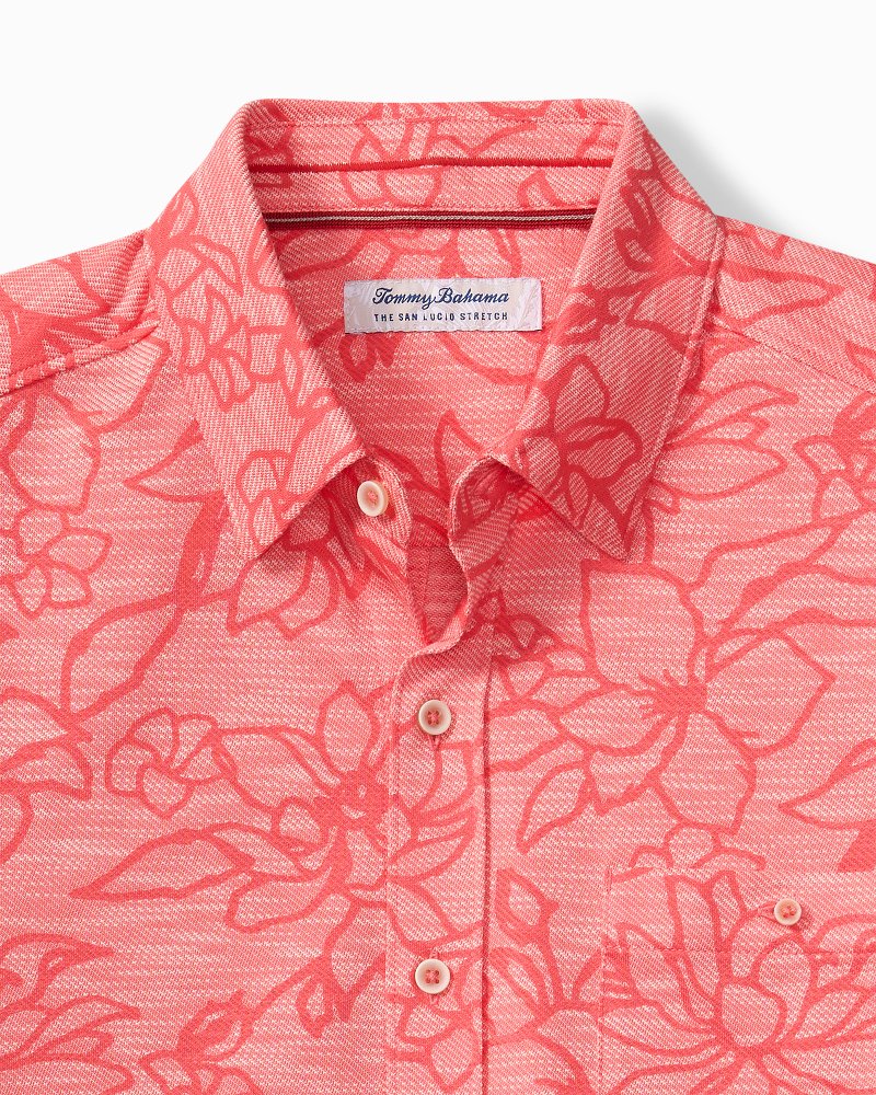 San Lucio Tides Flora Stretch Knit Shirt - Pure Coral