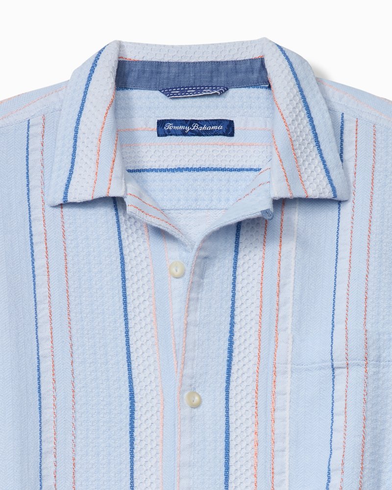 Milano Stripe Cotton Camp Shirt - Dew Drop