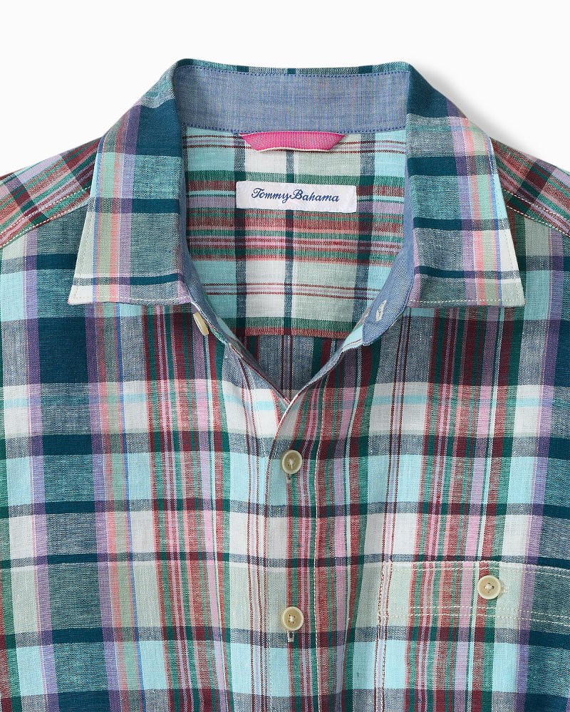 Barbados Breeze Tavira Check Stretch-Linen Shirt - Rococo Blue